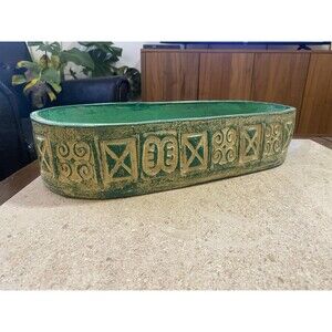 Planter / Green Oval / Clay Patterned / 18x8x4 / Home Decor / Garden Decor